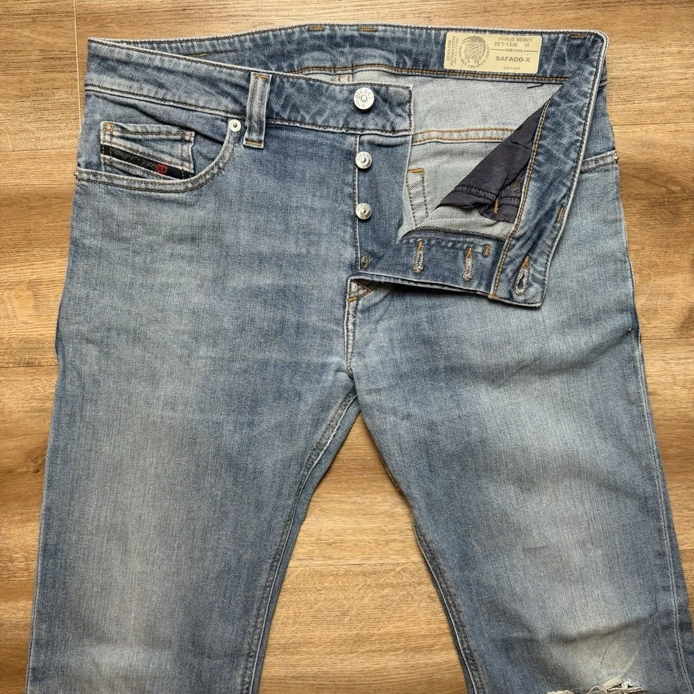 Diesel Safado Jeans Men 31x30 Blue Slim Straight Stretch Distress CN036 (Hemmed)